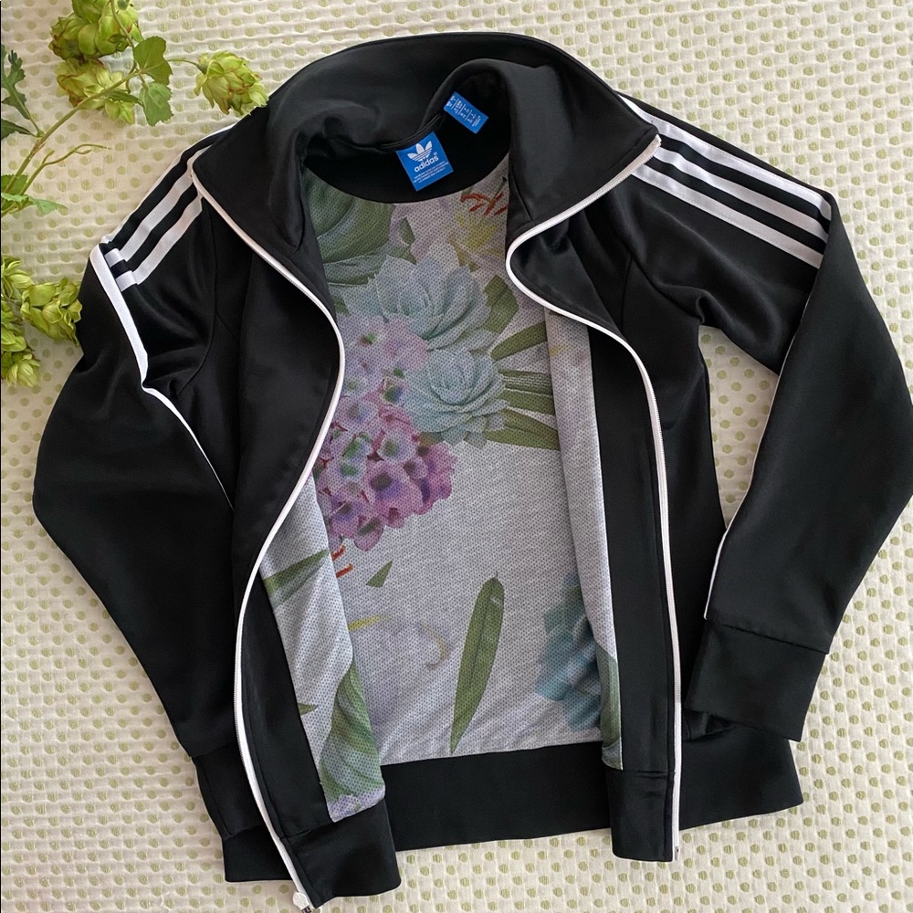 Adidas Floral Lined Athletic Jacket Small